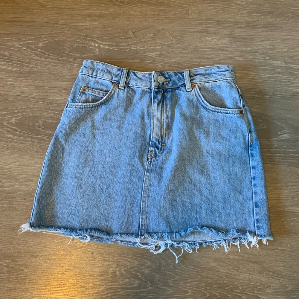 Topshop Blue Moto Denim Skirt